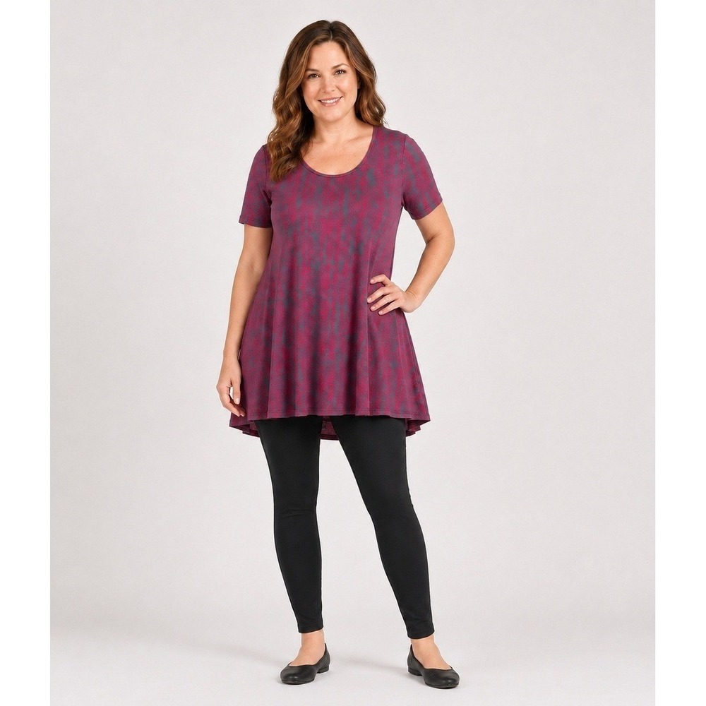 LulaRoe Tunic Top Womens Medium Pink Gray Polyester Short Sleeve Abstract Print
